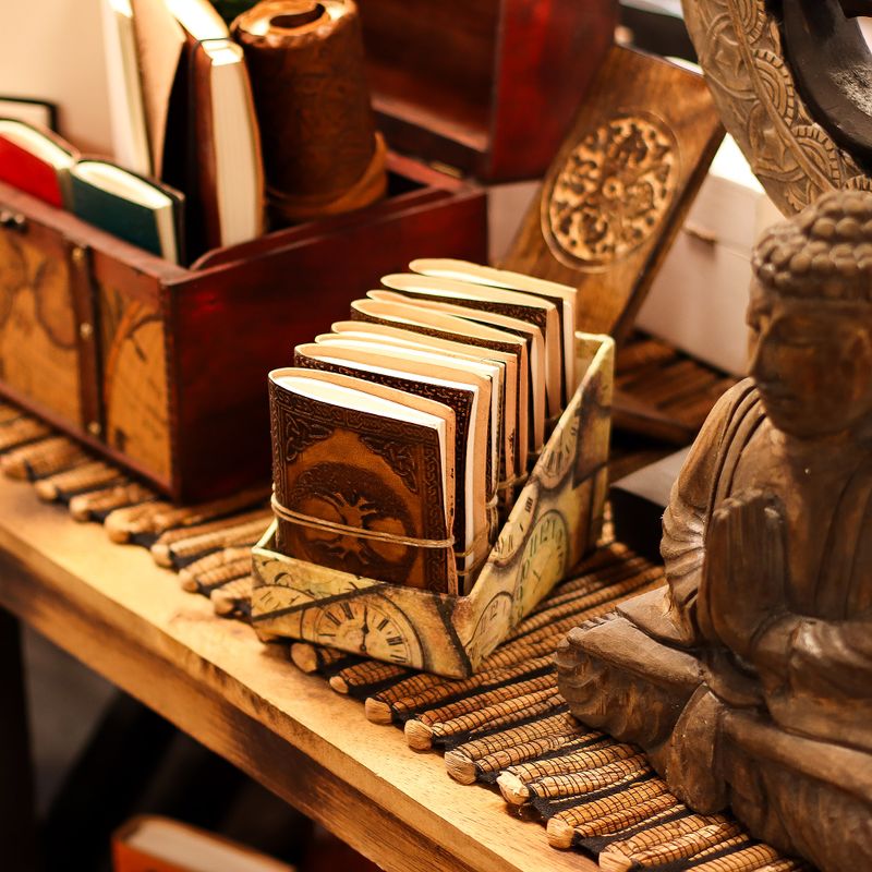 Assorted Medium Esoteric Leather Notebooks (5x3.5") - Display Case