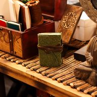 Fat Deckled Edge Leather Notebook (5x3.5") - Green Maze Pattern