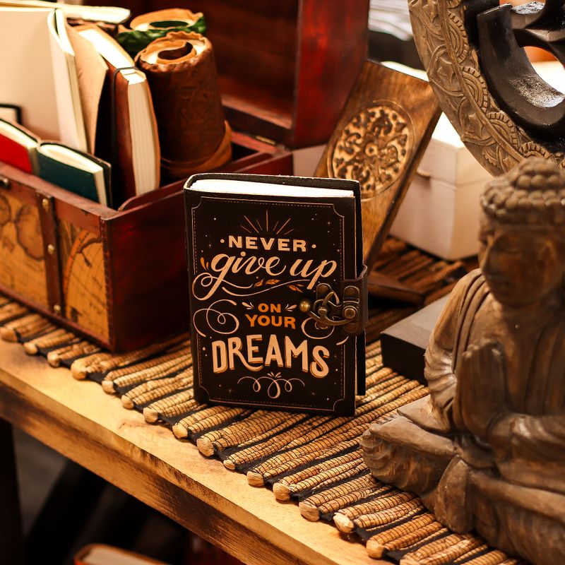 Leather Printed Notebook (7x5") - Never Give Up On Your Dreams  - 200 Pages