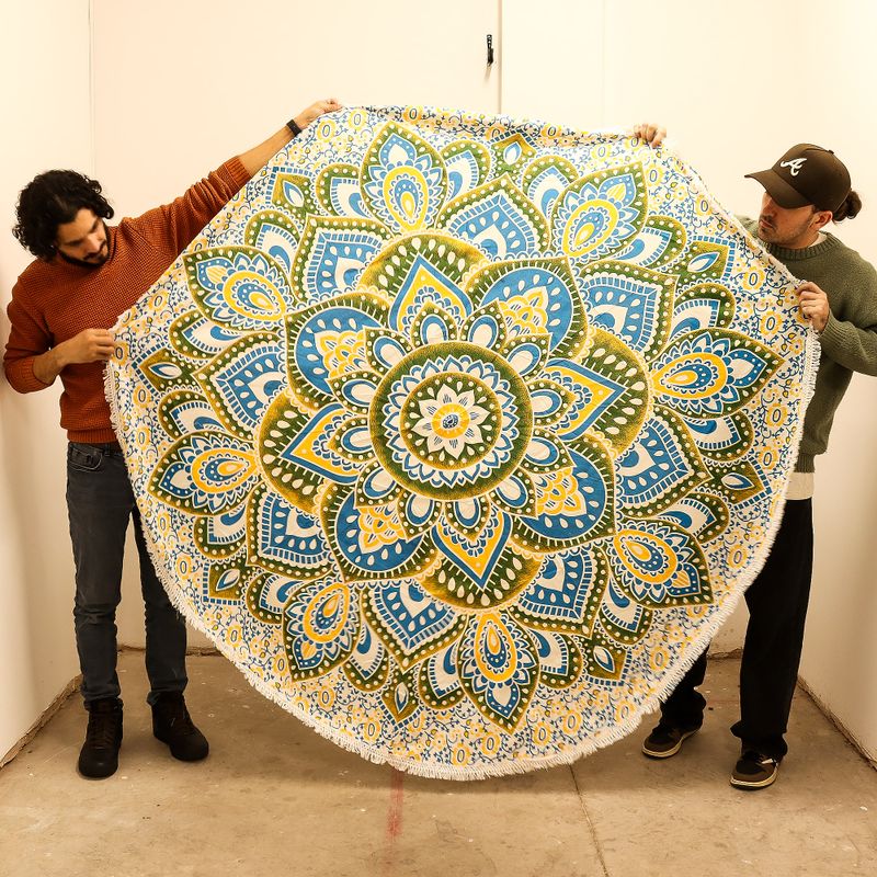 Large Mandala Roundie Art (180cm) - Yellow & Blue