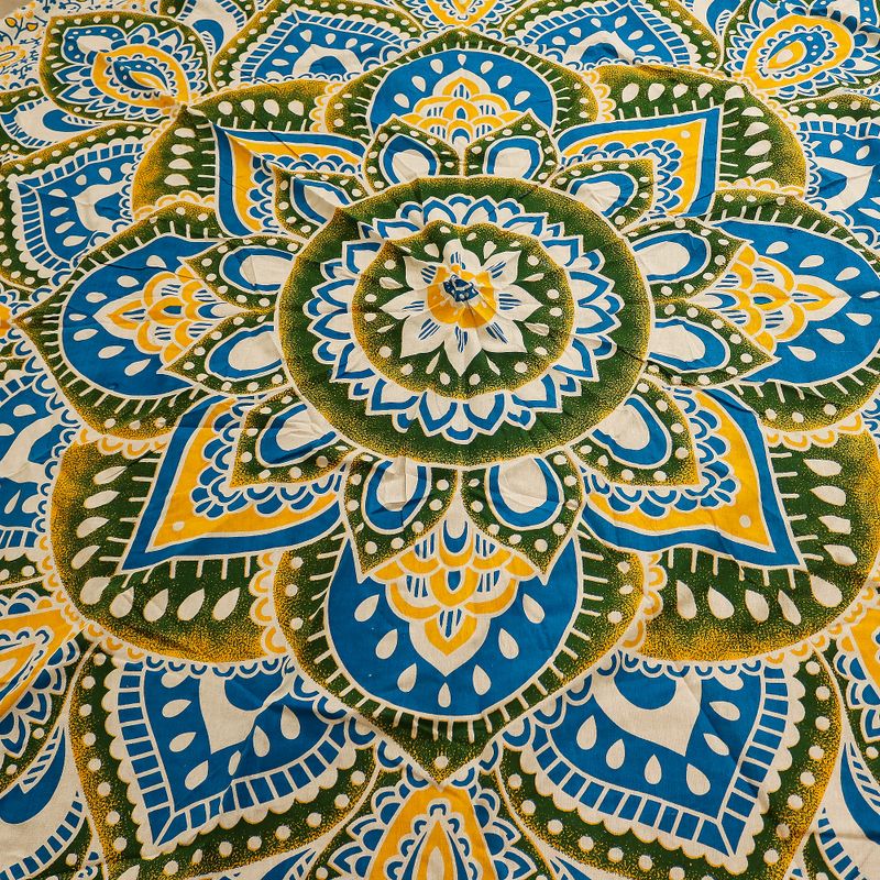 Large Mandala Roundie Art (180cm) - Yellow & Blue