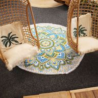 Large Mandala Roundie Art (180cm) - Yellow & Blue