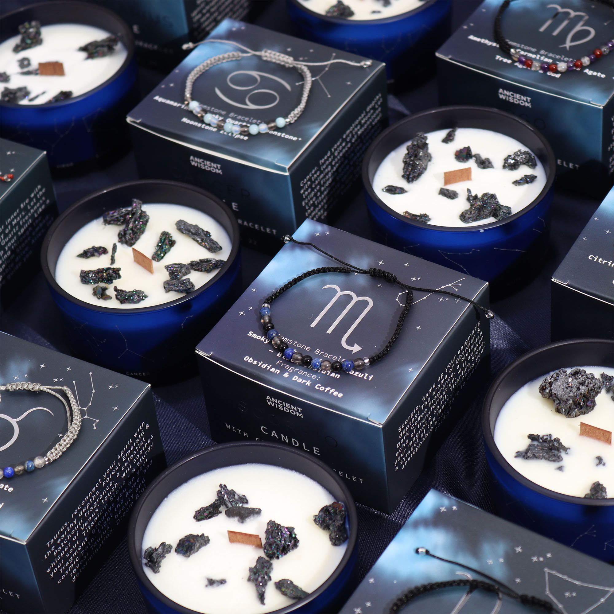 Zodiac Crystal Candles with Gemstone Bracelets