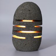 Natural Riverstone Candle Holder - Standing Stone Cut  (9x20cm)