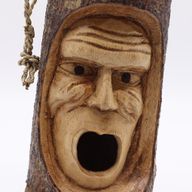 Tree Trunk Face - Bird House - Grumpy Old Man
