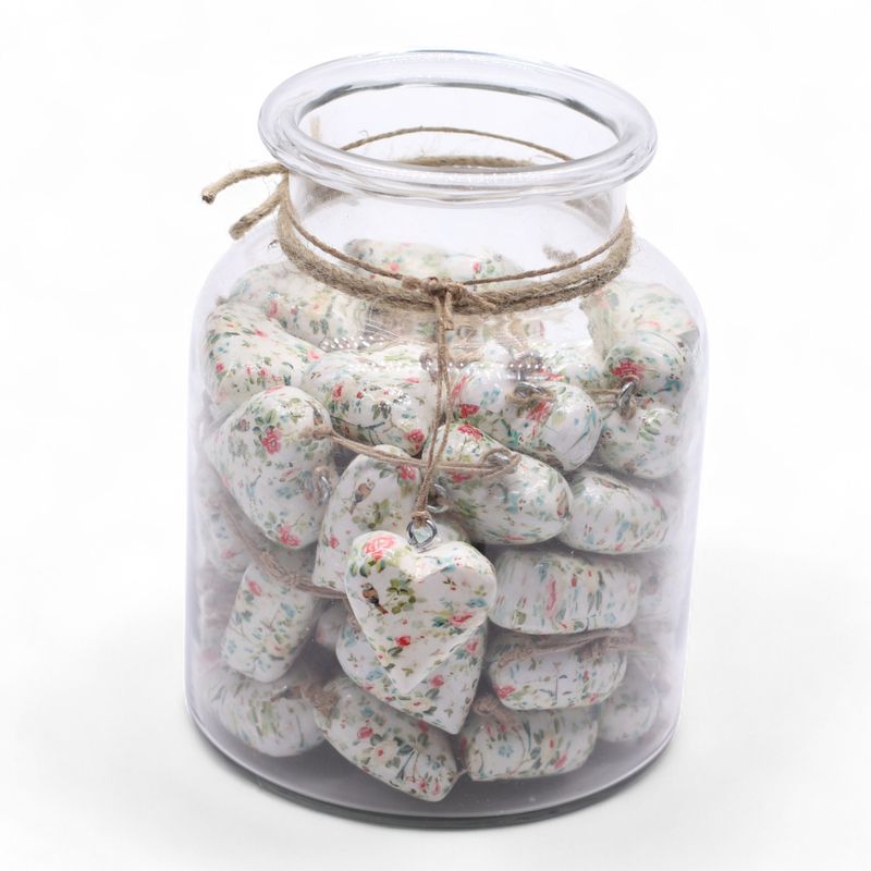 Large Decor Wood Hearts - Victorian Flower (50) - in Display Jar