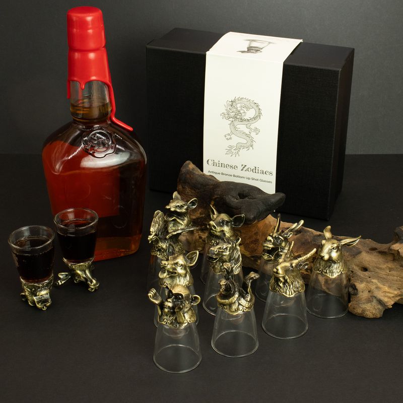 Gift Set of 12 Bottom Up Shot Glasses (25ml) - Chinese Zodiac Creatures
