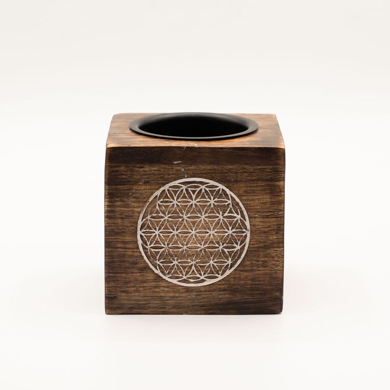 Square Mango Wood Oil Burner - Flower of Life