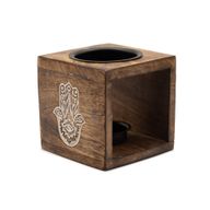 Square Mango Wood Oil Burner  - Hamsa