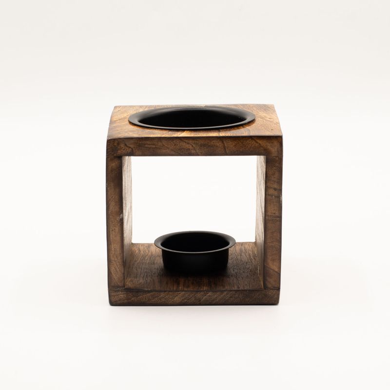 Square Mango Wood Oil Burner  - Hamsa
