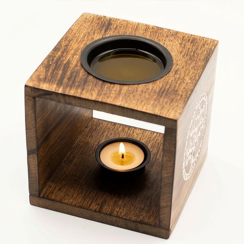 Large Square Mango Wood Oil Burner- Pentagon