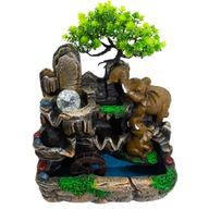 Tabletop Water Feature -30x20x35cm - Elephants in Love, Crystal Ball, Light & Watermill