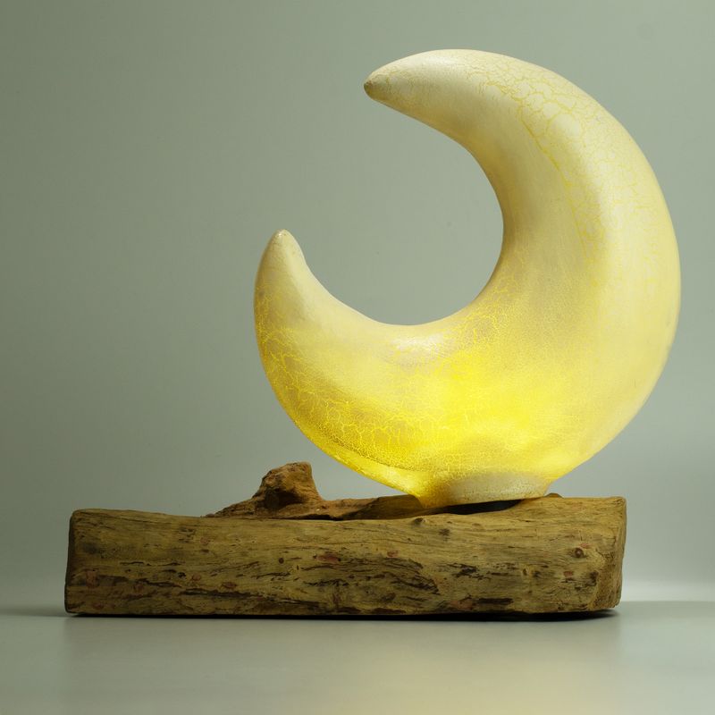 DriftGlow Lamp Crackle Half Moon Shade - Yellow - EU Plug