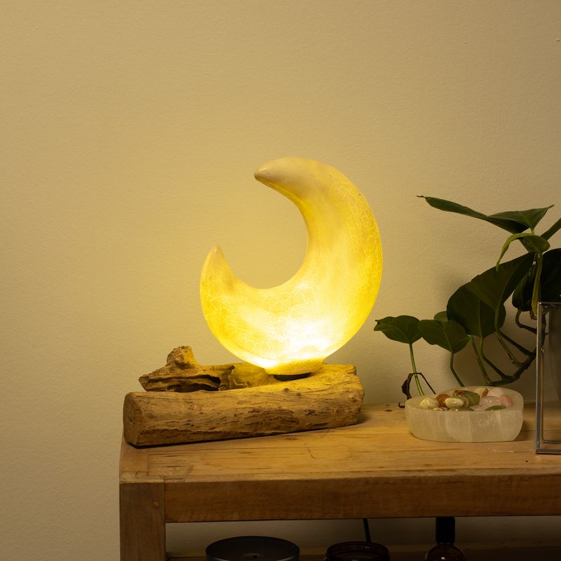 DriftGlow Lamp Crackle Half Moon Shade - Yellow - EU Plug