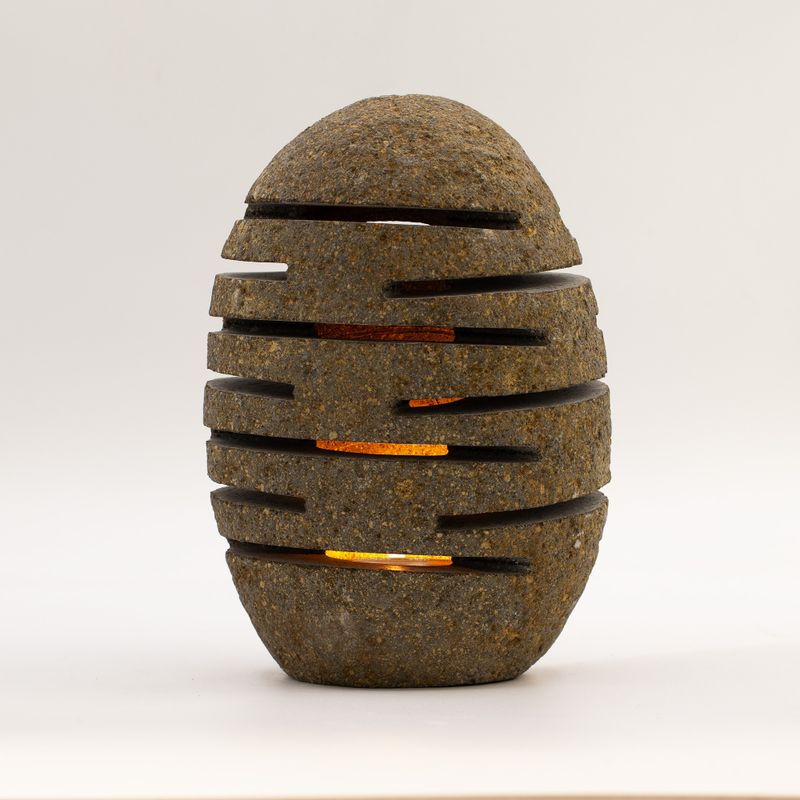Natural Riverstone Candle Holder - Standing Stone Cut  (10x13x22cm)