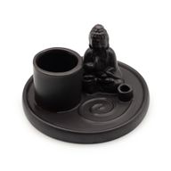 Multi Purpose Buddha Incense Plate - Ceramic Matt Black