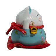 Ceramic Money Cat Bank - Blue on Cushion