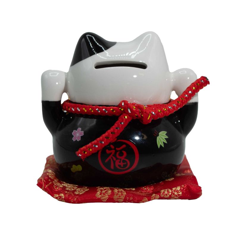 Ceramic Money Cat Bank - Black on Cushion
