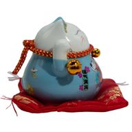 Ceramic Money Cat Moving Hand  - Blue on Cushion (battery not included)