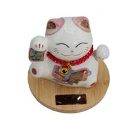Solar Money Cat Wooden Base  - Pink Moving Hand