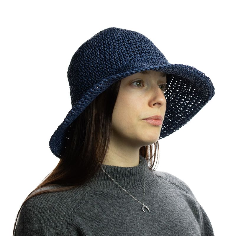 Floppy Straw Sun Hat - Navy Blue
