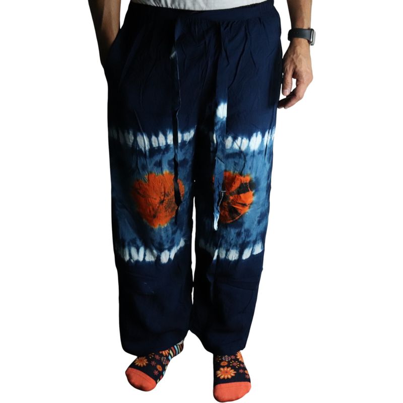 Japanese Style Lounge Pants - Large -Blue, Teal / Orange