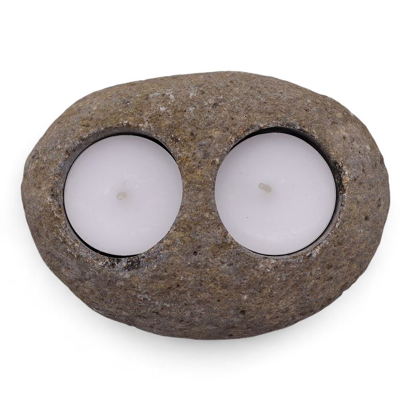 Natural Riverstone Candle Holder - Double Nightlight