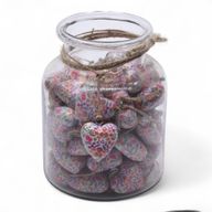Large Decor Wood Hearts -  Pretty Floral (50) - in Display Jar