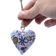 Large Decor Wood Hearts -  Blue Floral (50) - in Display Jar