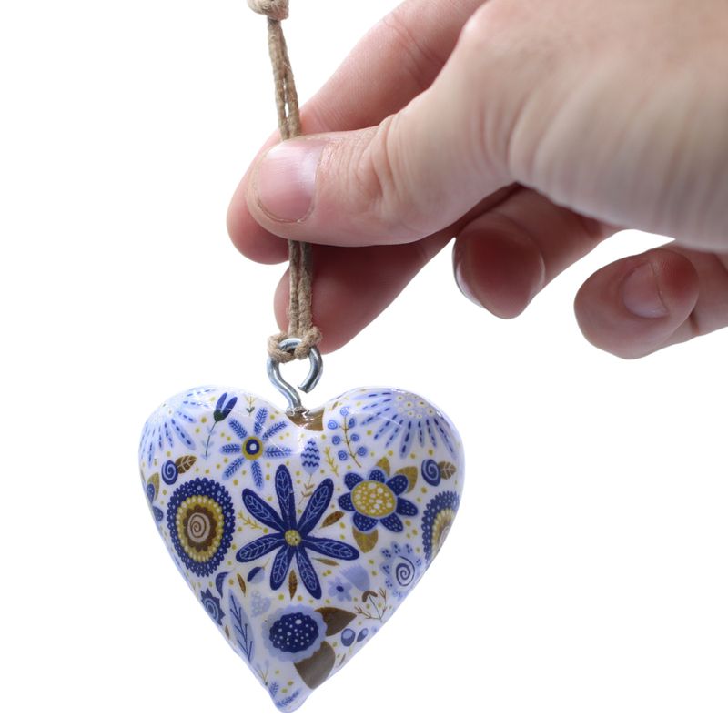 Large Decor Wood Hearts -  Blue Floral (50) - in Display Jar