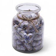 Large Decor Wood Hearts -  Blue Floral (50) - in Display Jar