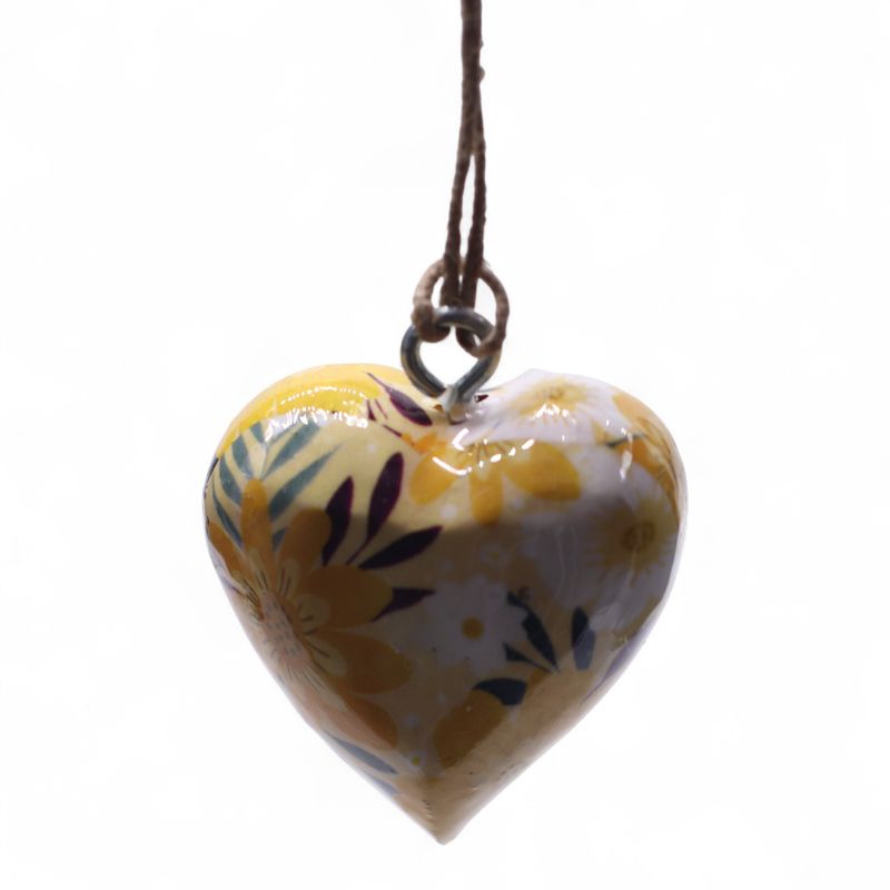 Large Decor Wood Hearts -  Yellow Floral (50) - in Display Jar