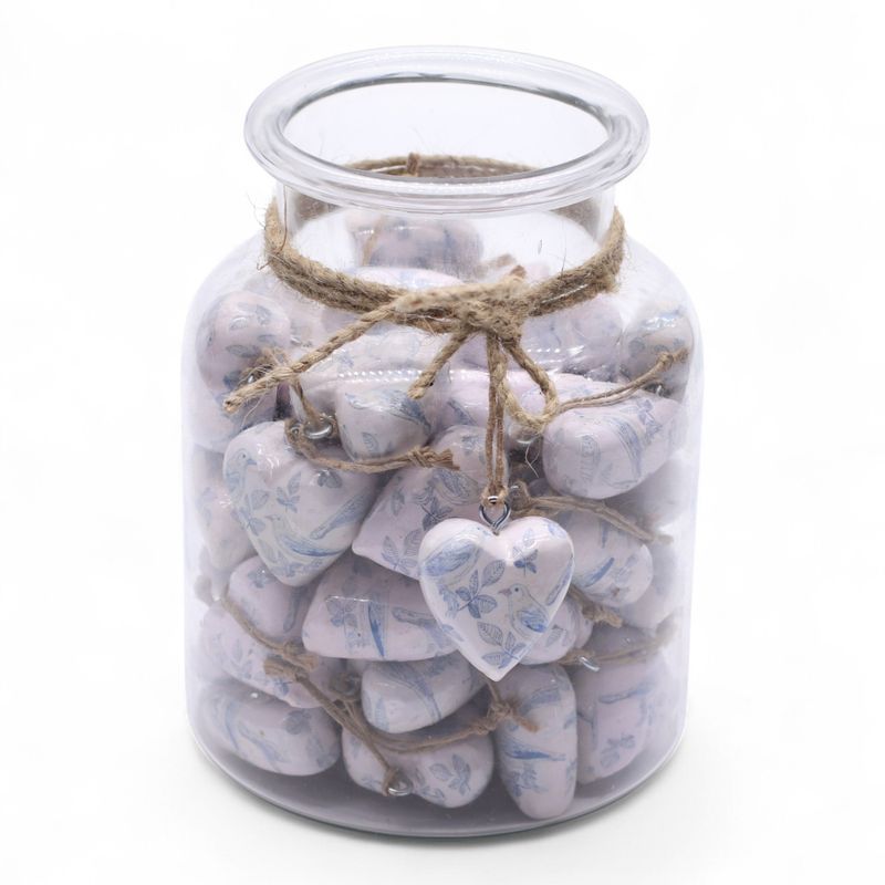 Large Decor Wood Hearts - Blue Bird (50) - in Display Jar