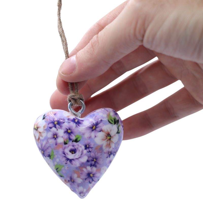 Large Decor Wood Hearts - Purple Flower (50) - in Display Jar