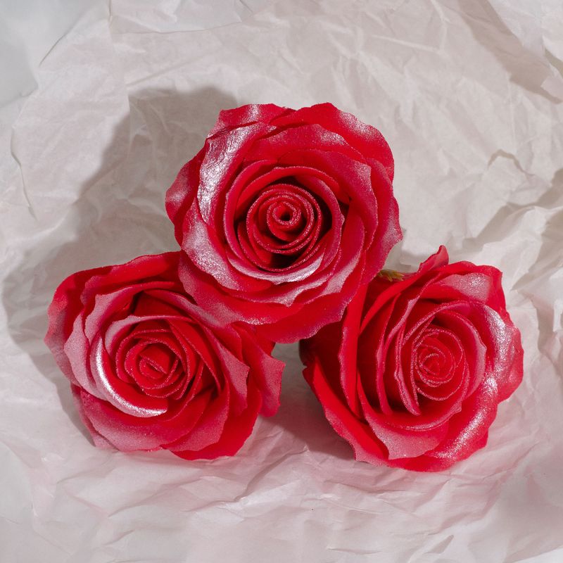 Craft Soap Flower - (5-Layer) Decorative Only Rose - Silk Trimmed - Frosted Ruby