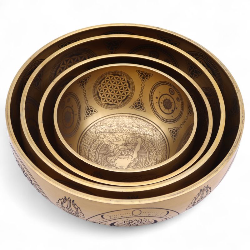 Pure Brass Etched Buddha - Set of 4 - Approx 3.85kg