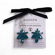Teal Green - Vintage Glass - Flowers - Earrings