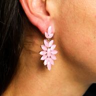 Rose Quartz - Vintage Glass - Long Drop - Earrings