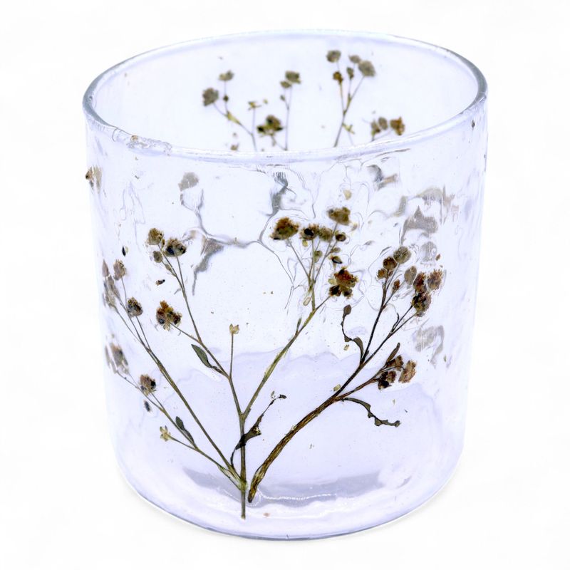 Natural Floral Glass - Straight Candle Holder - Margarita  - (8x8cm)