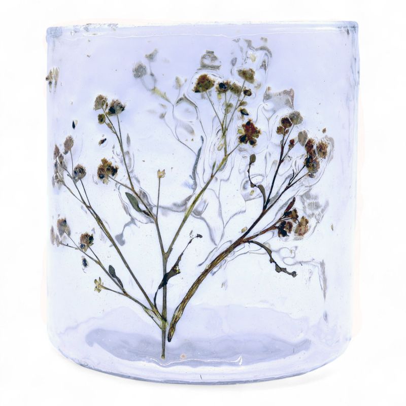 Natural Floral Glass - Straight Candle Holder - Margarita  - (8x8cm)