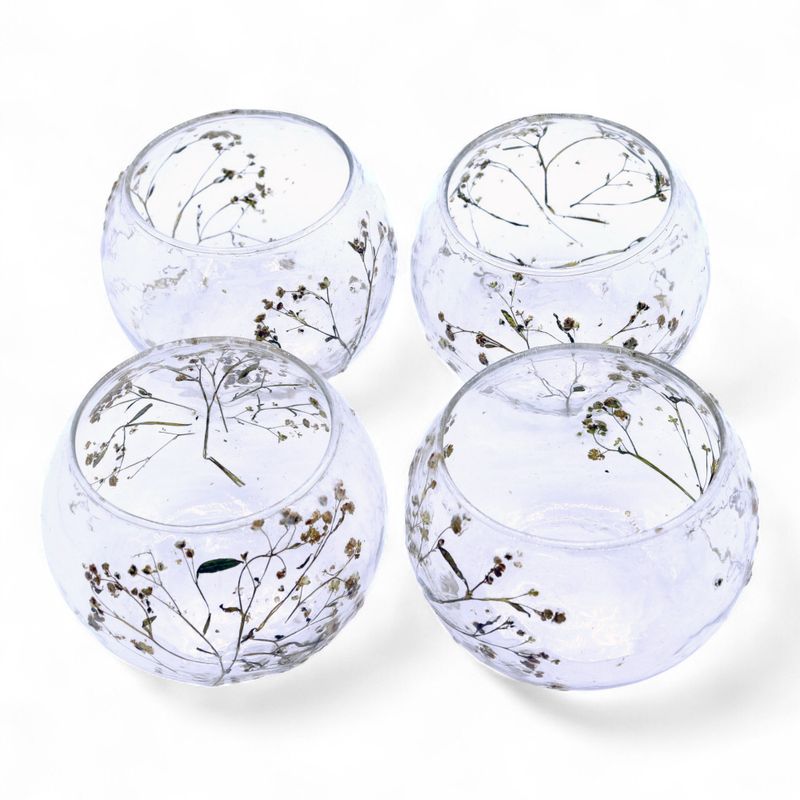 Natural Floral Glass - Bowl Candle Holder - Margarita - (8x10cm)