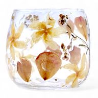 Natural Floral Glass - Straight Candle Holder - Rosa - (8x8cm)