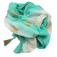 White & Turquoise Gold Turtle Handpainted Nomad Sari Pario