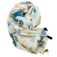 White, Blue & Gold Evil Eye Handpainted Nomad Sari Pario