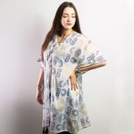 Gold & Blue Greek Motif Handpainted Nomad Sari Kaftan