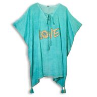 Turquoise & Gold Love Handpainted Nomad Sari Kaftan
