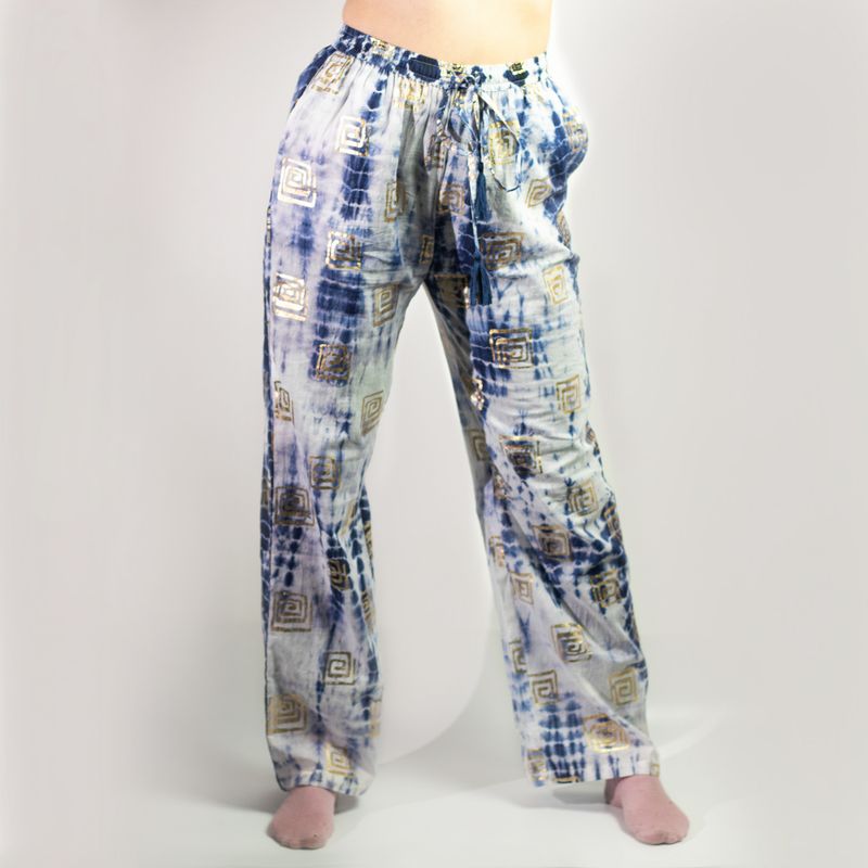 Gold & Blue Greek Motif M/L Handpainted Nomad Sari Pants