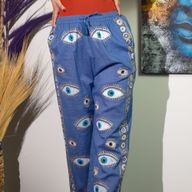 Rich Blue & Gold Evil Eye M/L Handpainted Nomad Sari Pants