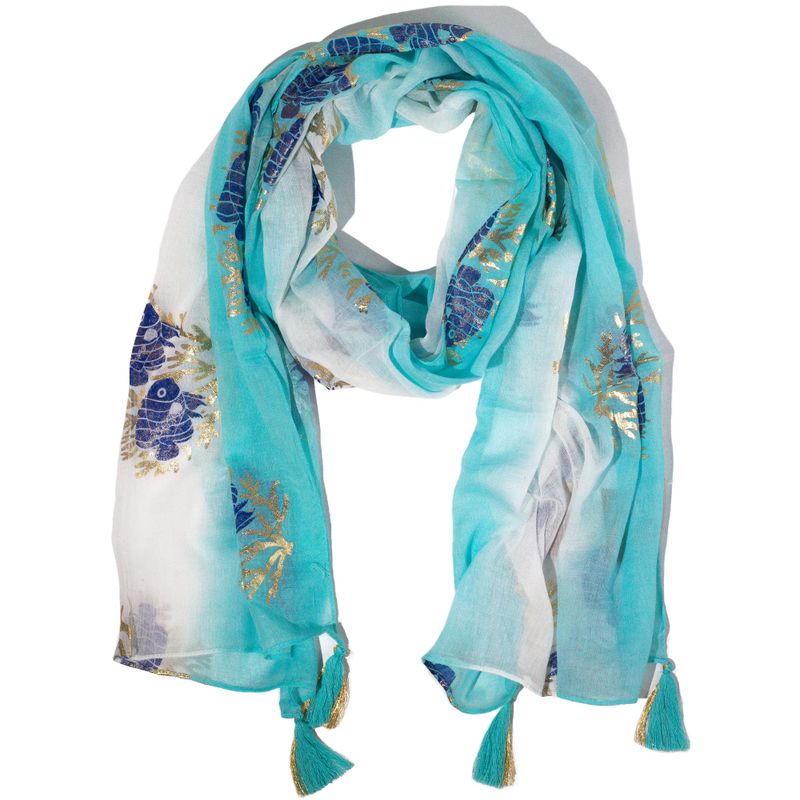 Summer Scarf -  180x50cm - Aqua Fish - Turquoise