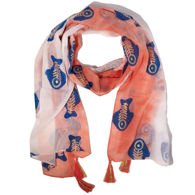 Summer Scarf -  180x50cm - Aqua Fish - Coral